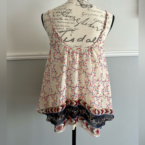 Express Light Bohemian Cream & Floral Print Tank Top sheer overlay small EUC - Picture 4 of 13